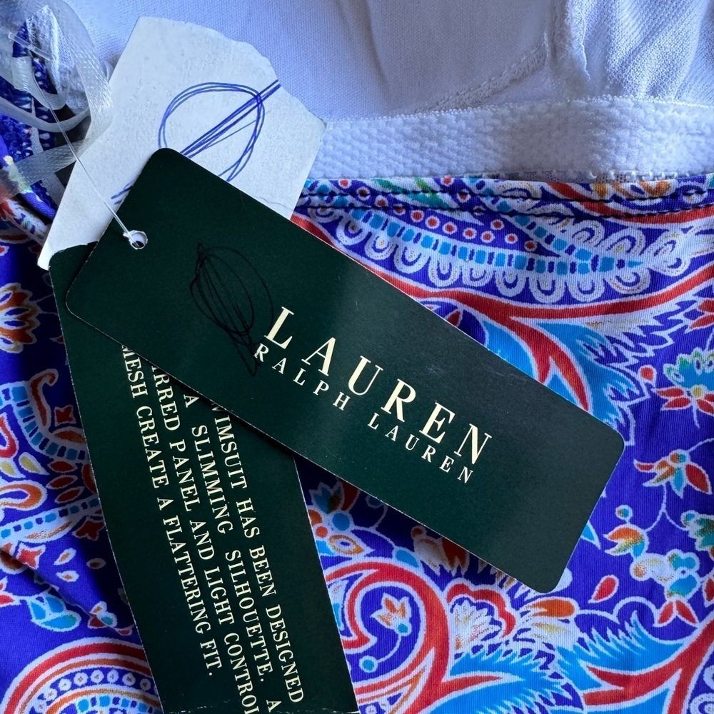 Lauren Ralph Lauren Paisley One shoulder One Piece Strap Built in bra Size 8 NWT - Picture 3 of 5